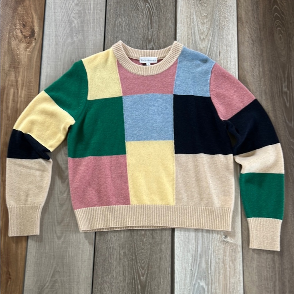 White + Warren 100% Cashemere Colorful Patchwork Women's Sweater, Large